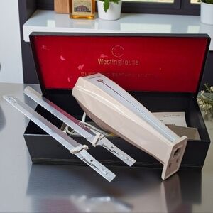 1966 Vintage Westinghouse Electric Slicing Knife Set With Case 2 Types Of Blade